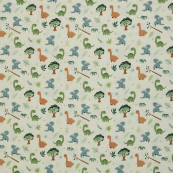 Preview: Double Slub Musselin Meltem Dinos auf Natur  by Swafing 